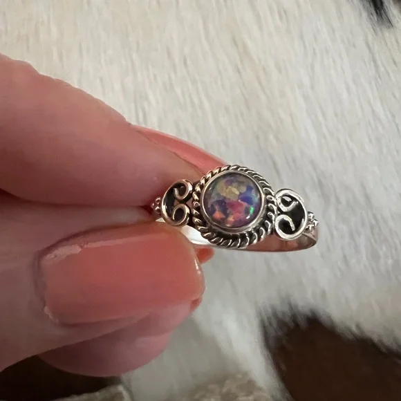 ❤️ Gorgeous Opal Navajo Style Western Artisan Sterling Silver Ring Size 6.75 - Picture 12 of 13